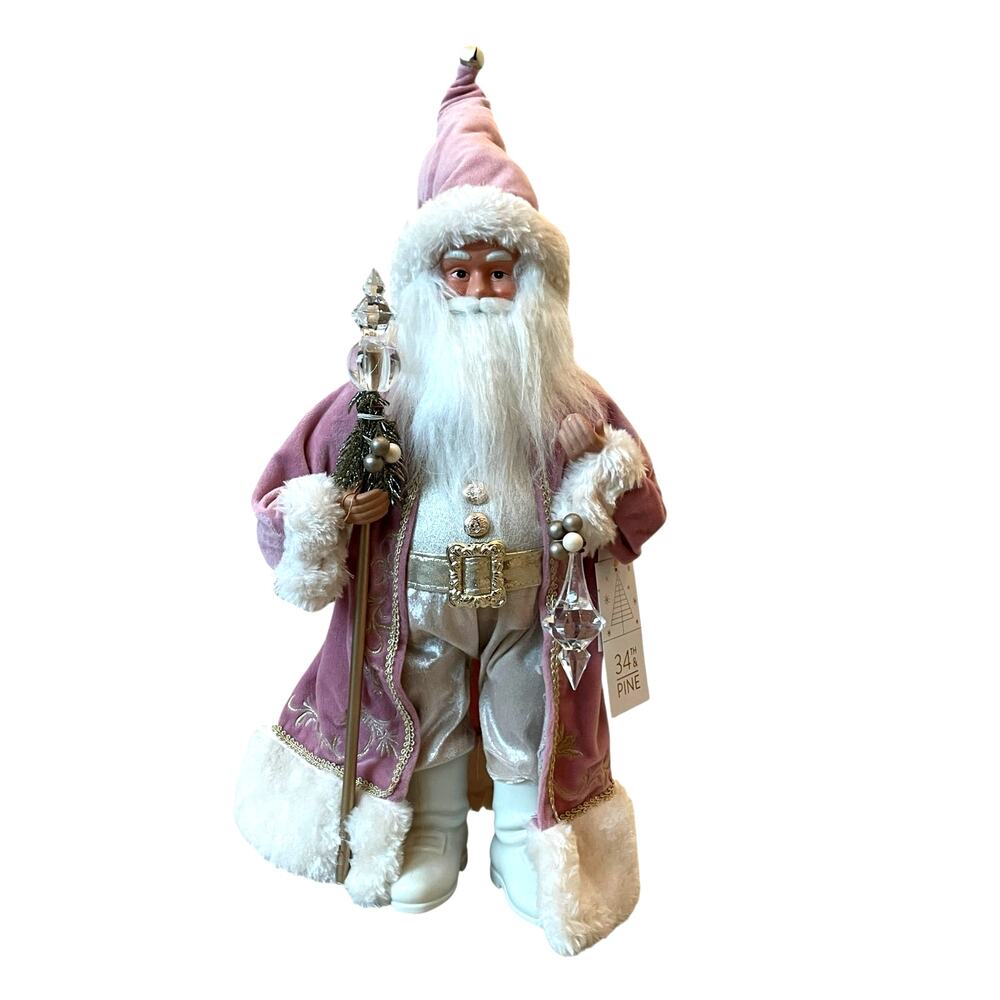 34th & Pine 23" Pink Velvet Santa w/ Crystal Ornaments Christmas Holiday New